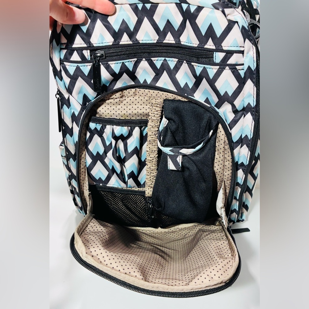 JuJuBe Be Right Back Chevron Backpack Diaper Bag Changing Pad Aqua Gray Black - Picture 4 of 13